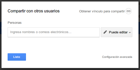 Opciones para compartir carpeta Opciones para compartir carpeta
